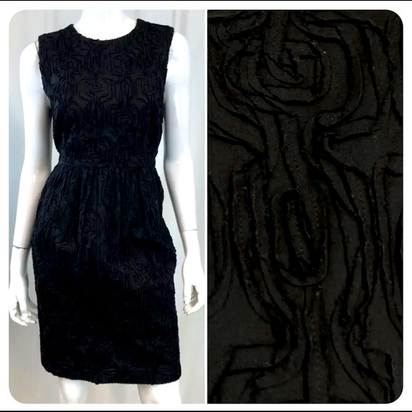 TALBOTS 100%Cotton Dress size 2 Sheath Textured Flowers  black pencil straight - Picture 1 of 14